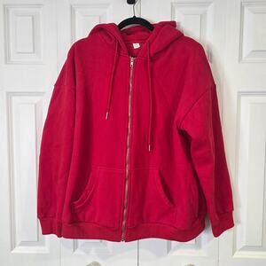 ANRABESS Red XL Zip Up Hoodies Oversized Sweatshirt Fleece Workout Y2K